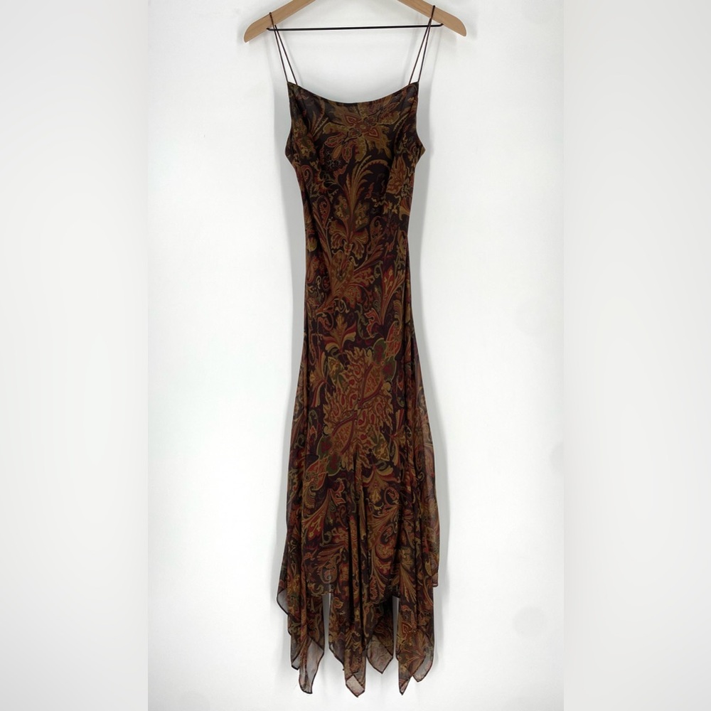 Lauren Ralph Lauren Vintage Silk Brown Floral Paisley Midi Dress